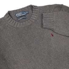 POLO RALPH LAUREN Mens XL Grey Pullover Crewneck Knit Sweater Burgundy Pony Logo