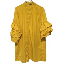 Shein Yellow Ruffled Long Sleeve Band Collar Dress Women's Size Large