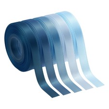 3/8 Inch x 50 Yards Solid Satin Ribbon, 5Pcs Fabric Ribbon, Grey Blue Tone