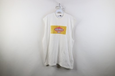 Vintage 90s Streetwear Mens 2XL Spell Out Vegemite Sleeveless Muscle T-Shirt
