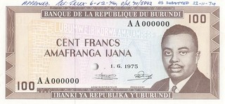 Burundi 100 Francs 1975 Specimen UNC