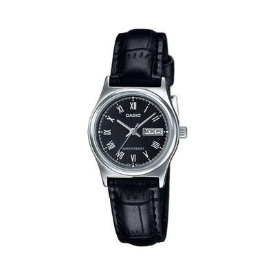 Casio Women s Black Leather Strap Black Dial Analog Watch - LTP-V006L-1BUDF