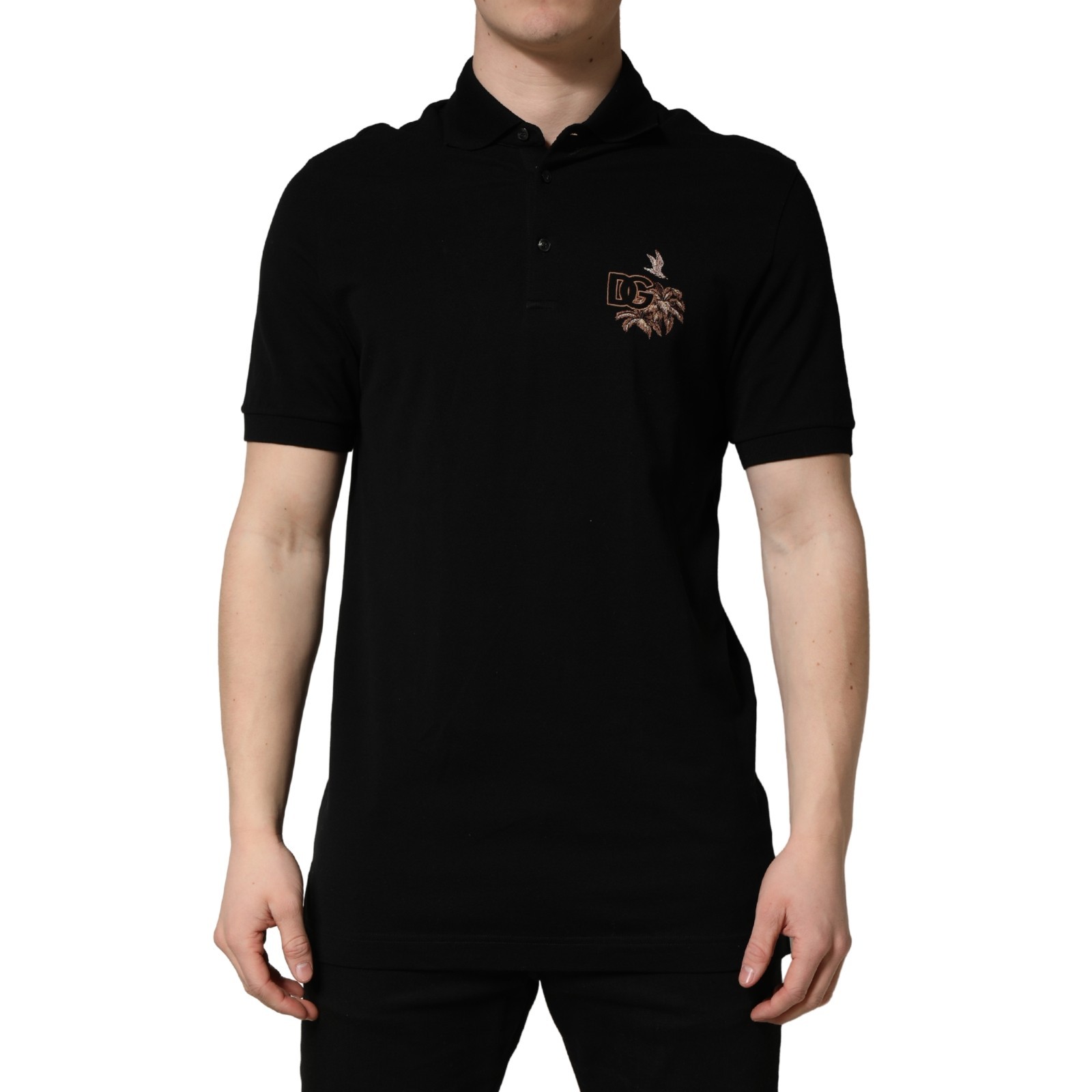 DOLCE - GABBANA T-shirt Black DG Logo Palm Leaves Embroidery Polo IT50US40L 75790₽