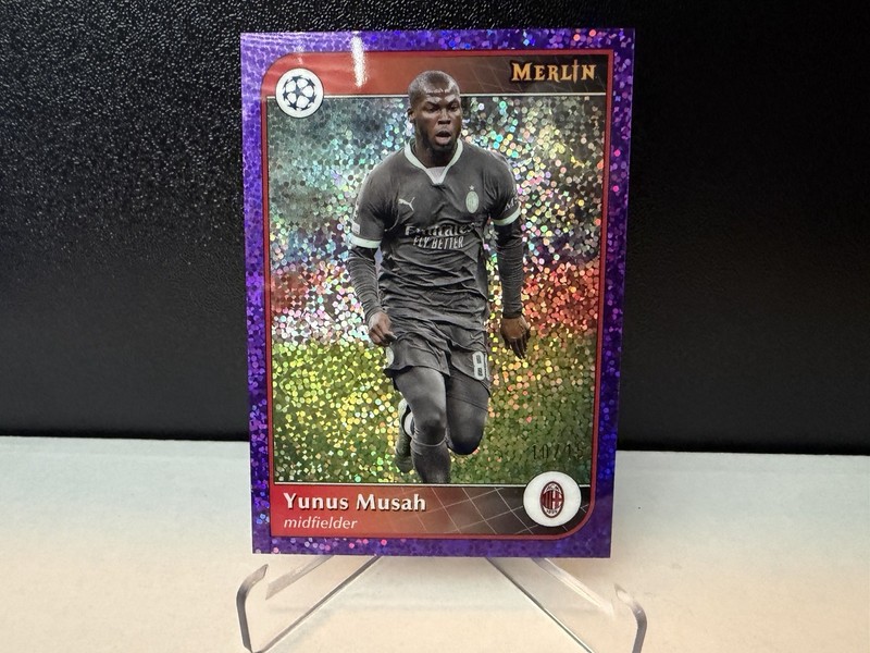 2025 Merlin Soccer Purple Mini Diamond Refractor 10/15 Yunus Musah AC Milan #179