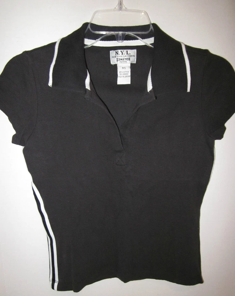 New York Laundry black w white cotton-spndx knit top & 3/4 pants P/Small  EC - Image 2 of 4