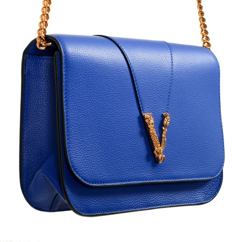 Versace Women's Blue 100% Leather V-Logo Crossbody Shoulder Bag - Picture 4 of 9