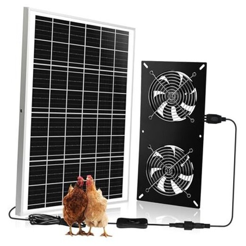 Solar Powered 2 Fan Kit, 25W Solar Exhaust Fans for Outdoor Solar 2 fan kit