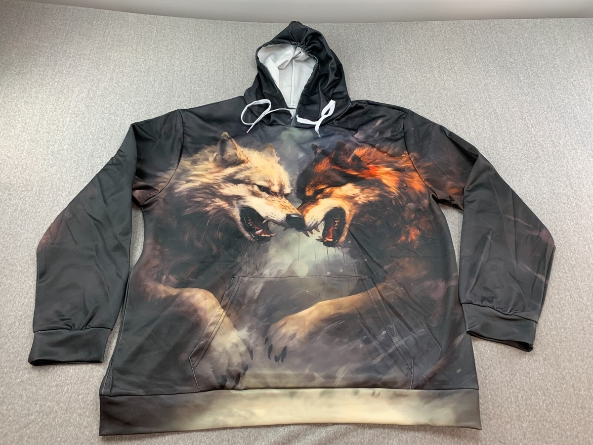 Wolf Pack Hoodie Sweatshirt Sweater Mens XL Gray Graphic AOP Cool
