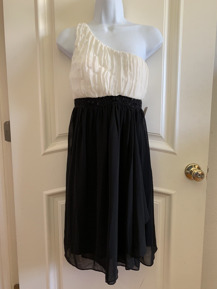 Forever 21 Womens Junior Formal Dress S Small Single Shoulder Black White  NWT