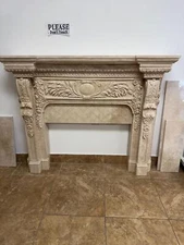 CARVED TRAVERTINE MARBLE FIREPLACE MANTEL - FPM61