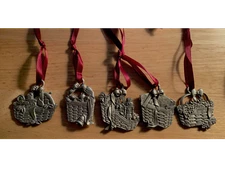 Vintage Longaberger Christmas Lot of 6 Basket Pewter Ornament Tie-ons