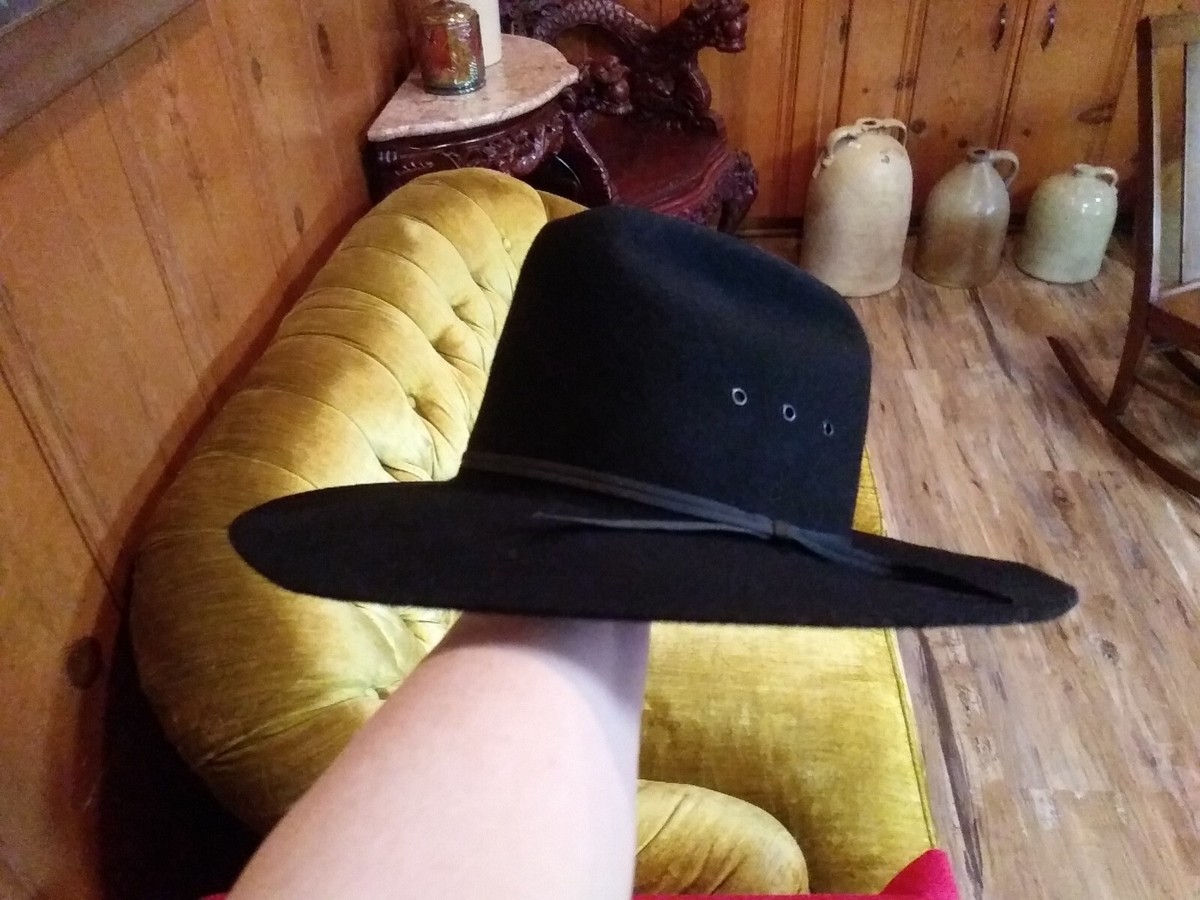 Chapeau Cowboy Vintage Always On Top – Noir Laine Vierge, Taille 7 1/8 (état Brut)