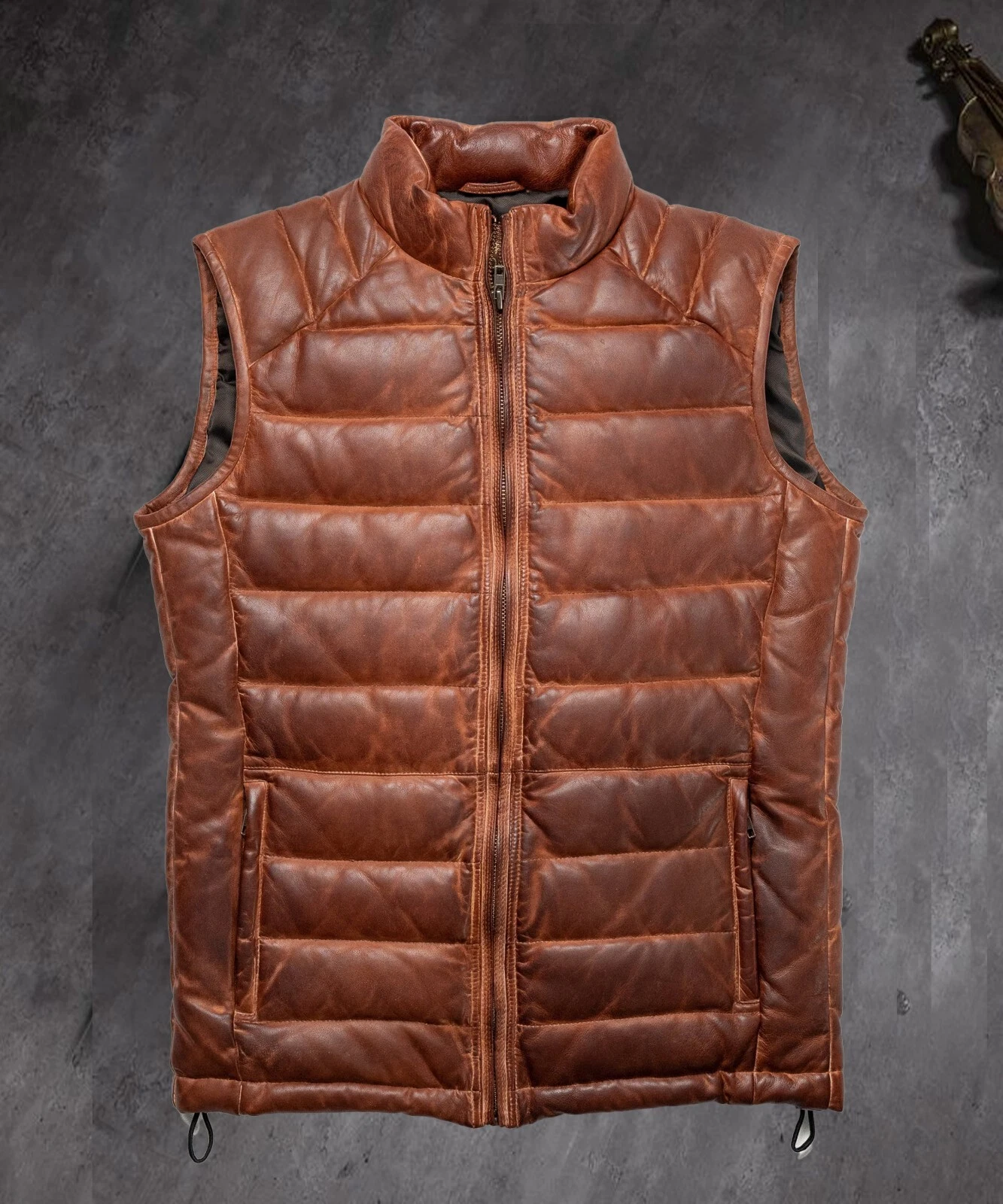 Mens Leather Puffer Vest, Sheepskin Quilted Down Vest, Stylish Outerwear
Opens in a new window or ta