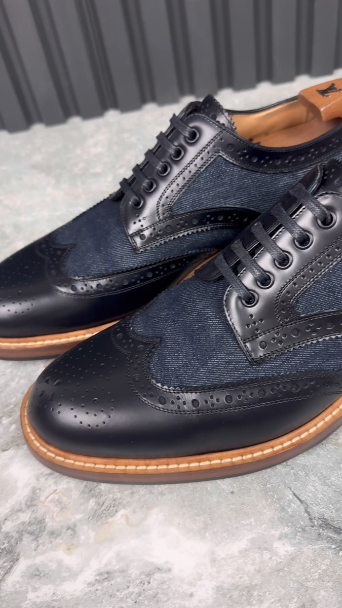 Louis Vuitton Voltaire Wingtip Derby Blue Denim Leather 8 LV  display picture 2
