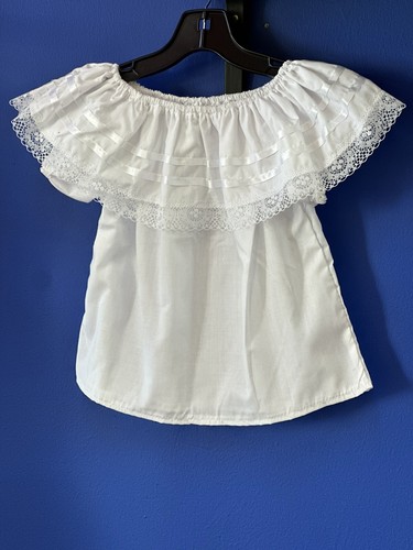 White Sise 10T Mexican Blouse Top Boho 5 de Mayo - Picture 5 of 8
