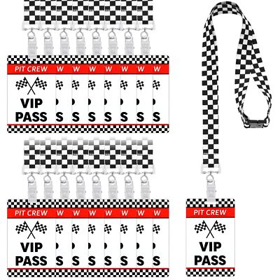 30 Sets Racing VIP Pass Cards with Checkered Racing Lanyards Bulk PVC VIP Pas...