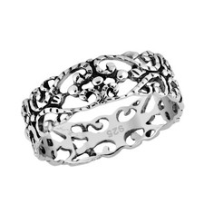 Alluring Modern All-around Filigree .925 Sterling Silver Band Ring-8