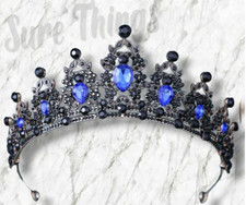 Goth Blue sapphire Black Tiara Crown Princess Queen bridal dark cosplay diadem