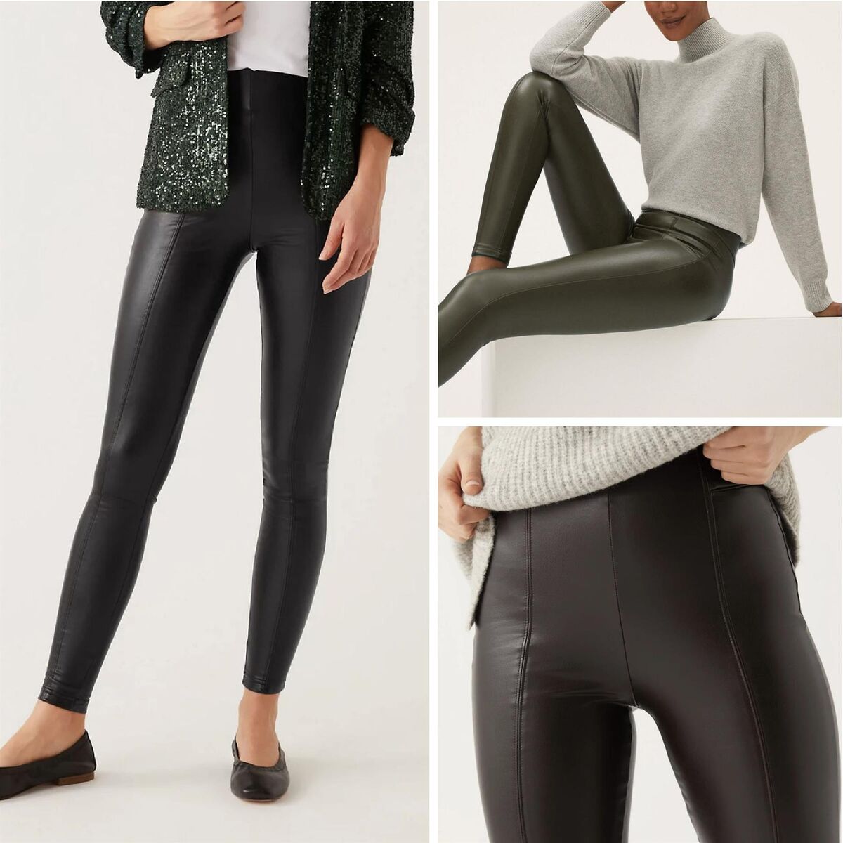 MARKS SPENCER Womens Leather Look Leggings Trousers Pants Slim Leg