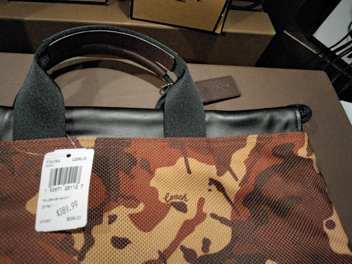 Coach Nylon & Leather String Backpack. Camo Green Multi.. Unisex 