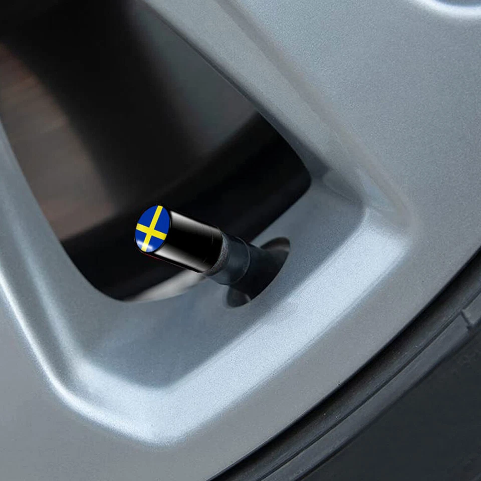4pcs Sweden Flag Logo Car Wheel Tire Valve Stems Caps Cover Car Accessories - Image 2 of 4