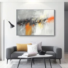 Grey Hand painted Abstract Oil Painting  Graffiti black Painting Room