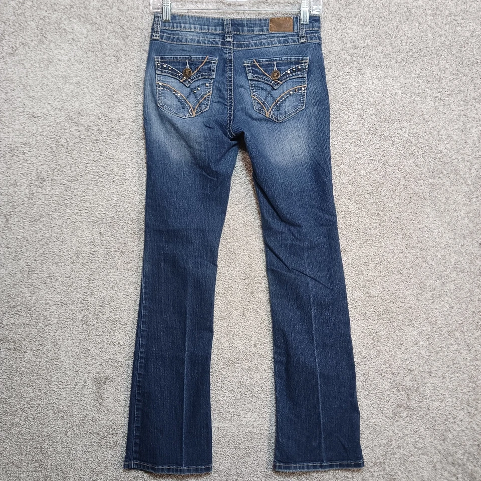 Pantalones de mezclilla YMI para mujer talla 1 azul corte bota estrás solapa bolsillos occidentales años 90 Foto 4 de 4