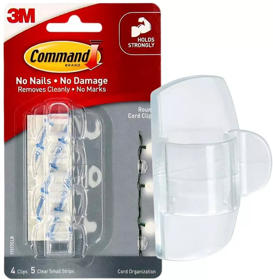 3M Command Round Cord Clips 4-Clips with Adhesive Clear Organizing Multiple  Cord