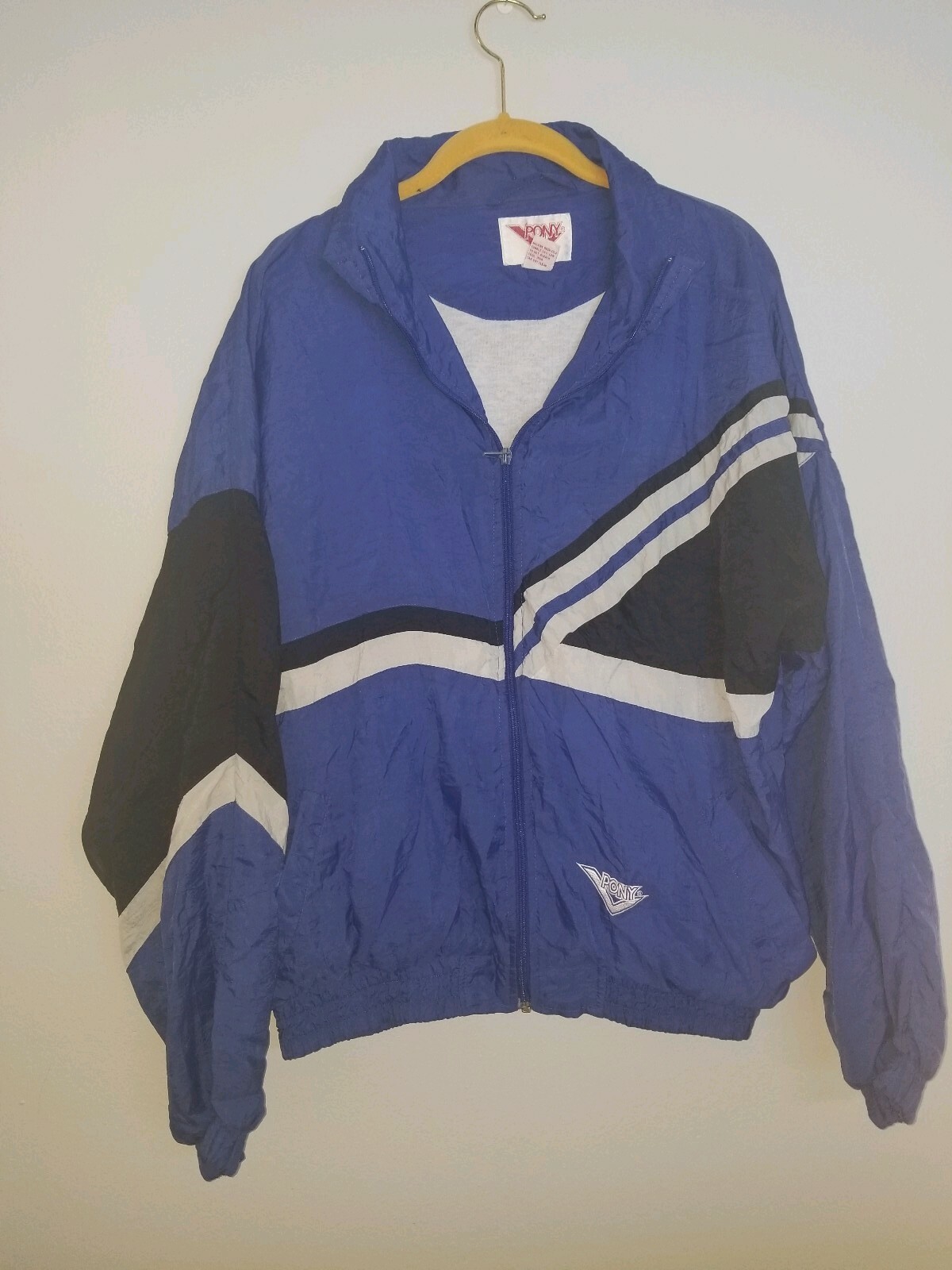 Giacca a vento pony vintage anni 80 90 taglia L colore blu blocco