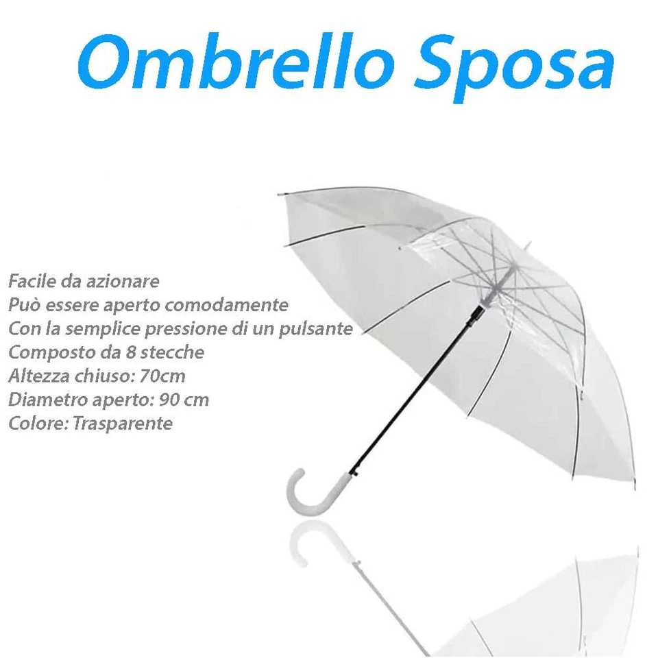 Ombrello trasparente per evento da sposa damigella Wedding apertura automatico - Immagine 2 di 4