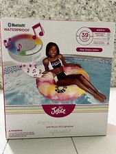 Justice Pink Palms Party Tube Inflatable Pool Float Bluetoot Music LED Lightshow