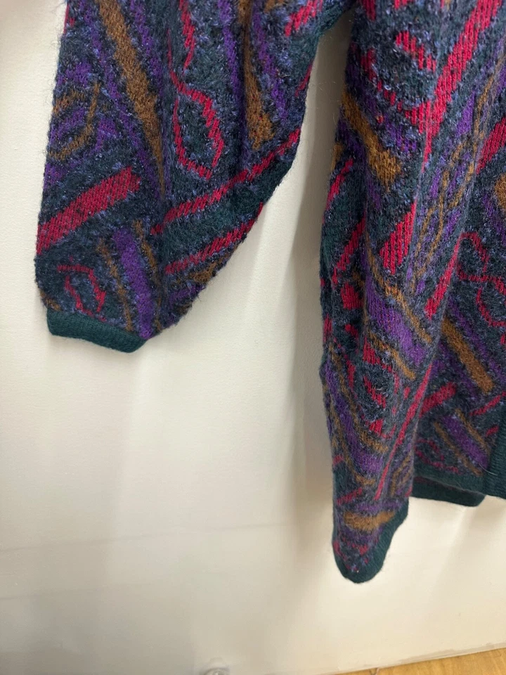 VTG Cervelle Thick Wool Blend Long Button Up Cardigan Aztec Blue Purple - Image 4 of 4