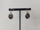 Vtg Pierced Drop Earrings Women's Costume Jewelry Silver Tone Brown Bead Flower