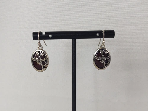 Vtg Pierced Drop Earrings Women's Costume Jewelry Silver Tone Brown Bead Flower