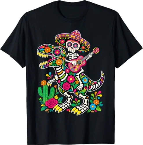 Mexican Dia De Los Muertos Skeleton Dinosaur T-Shirt - product listing photo