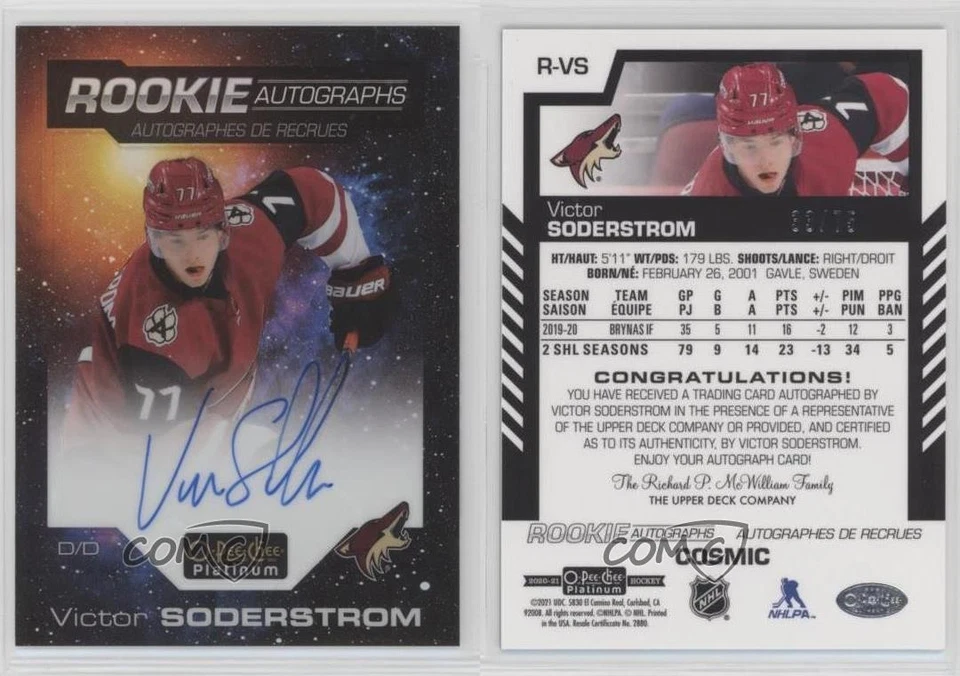 2021-22 O-Pee-Chee Platinum Update Cosmic 33/75 Victor Soderstrom #R-VS Auto - Image 3 of 3