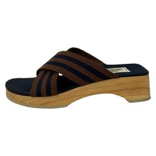 HERMES Fourre Tout - Dark Brown Navy Canvas Women's Sandals