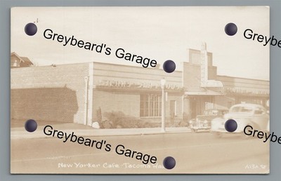 RPPC 1940s Diner New Yorker Cafe TACOMA WA Roadside Real Photo Postcard
