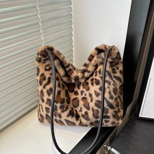 Leopard Print Shoulder Bag Furry Crossbody Spacious Lightweight Style Accessory