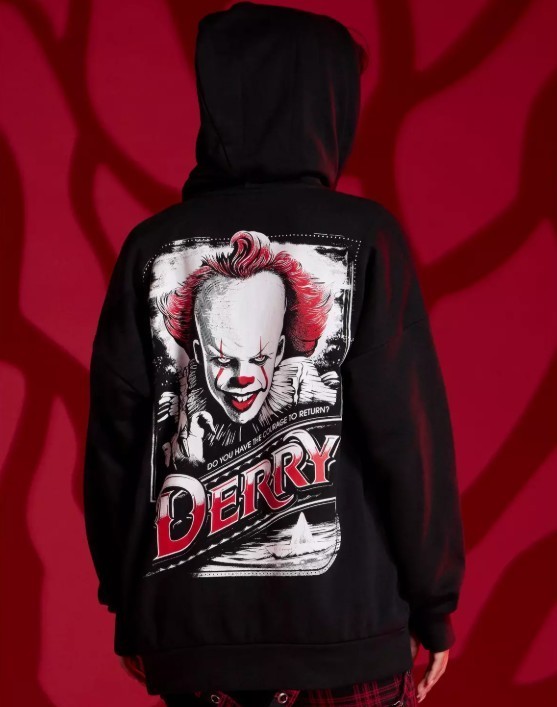 IT Pennywise Oversized Zip Hoodie Girls Medium Horror Patch Jacket