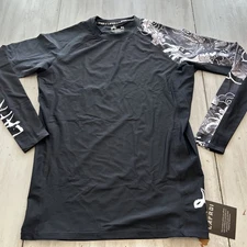 Lafroi Burst Compression Black Long Dragon Floral Sleeve Rash Guard Shirt Men XL
