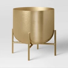 Project 62 Modern Brass Metal Plant Stand with Pot – 11.75” New