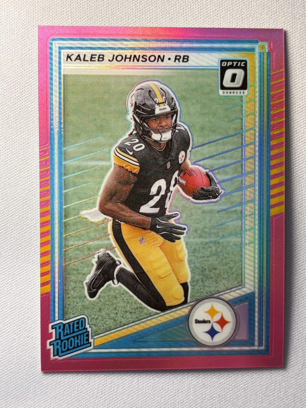 2025 Panini Donruss -Rated Rookie Kaleb Johnson #322 Optic Preview Pink Prizm RC