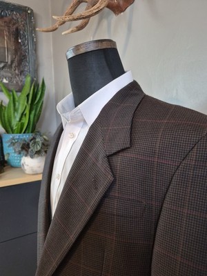Torriani Mens Wool Sports Coat 43R Brown Check 2 Button Blazer Italy D805