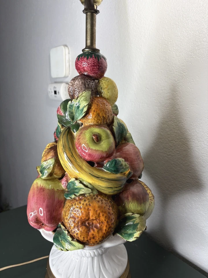 Vintage Ceramic Fruit Topiary Table Lamp Italian Style Capodimonte Look 23" Tall - Image 4 of 4