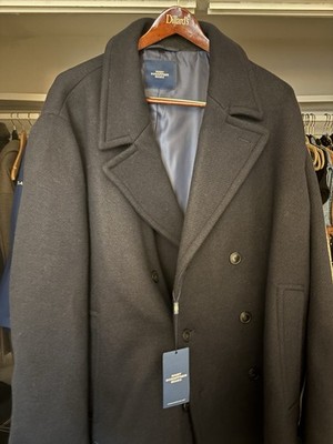 Hart Schaffner Marx Navy Double-Breasted Pea Coat Lined Pockets Button 56R