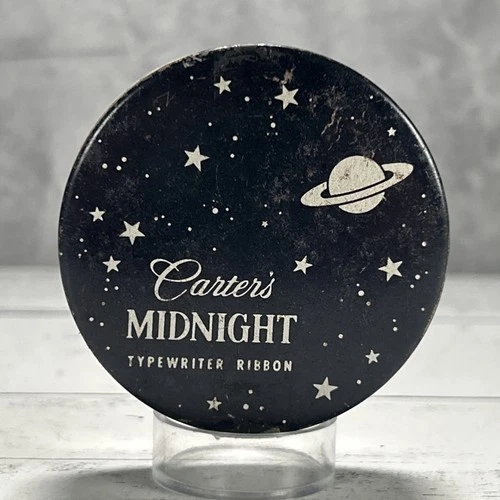 Vintage Carter's Midnight Typewriter Ribbon Advertising Tin Space Atomic Saturn