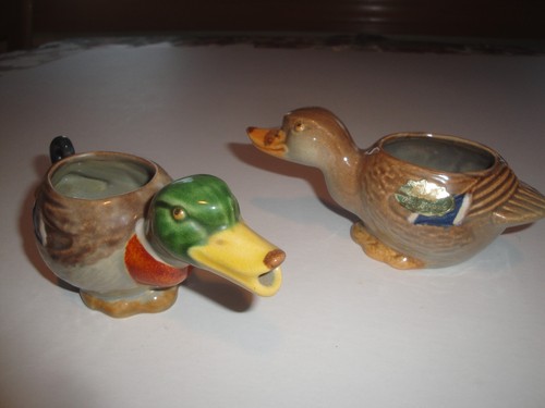 Rosemeade Pottery Rare Mallard Ducks Sugar And Creamer LOOK!