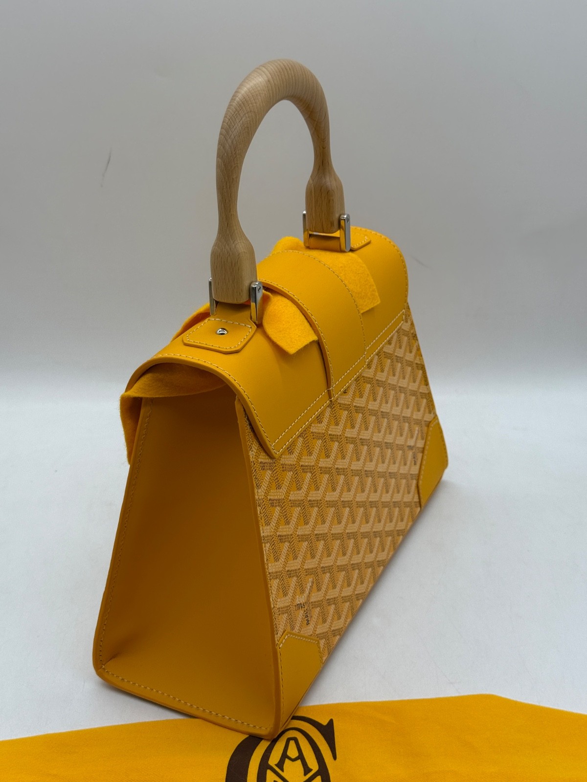 $7600 Goyard Saigon Top Handle Bag Coated Canvas with Leather PM yellow image 9