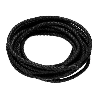 Cordons en cuir tressé, bracelet rond en cuir, 5 mm 5 yards, noir - Photo 1/4